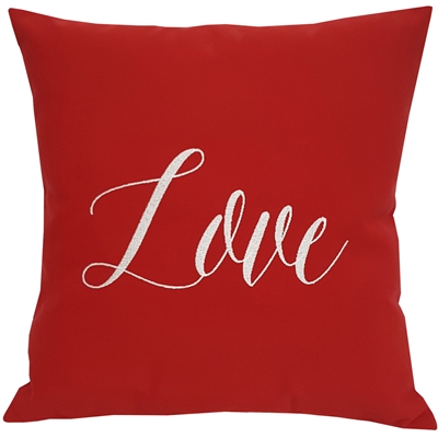 Indoor & Outdoor Pillow in Sunbrella with "Love" Embroidered on Red Fabric | Nantucket Bound