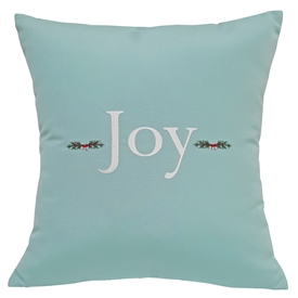 Joy with Country Pine Boughs Pillow in Glacier Blue Sunbrella Fabric for Christmas | Nantucket Bound
