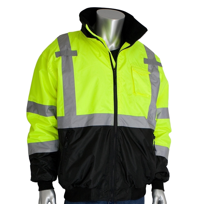 PIP 333-1766 Lime/Black Bomber Jacket With Zip-Out Lining Class 3