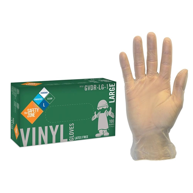 Safety Zone GVDR Disposable Clear Vinyl Powdered Gloves