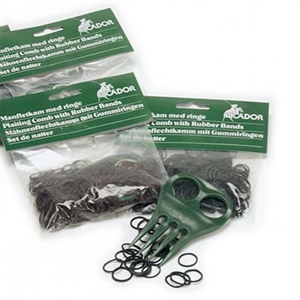 Braiding Set with Comb; Black 250 pack of rubber bands with a three slot plastic braiding tool to keep your horse looking sharp in the show ring.