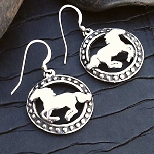 Small Running Horse Circular Earrings for Sale!