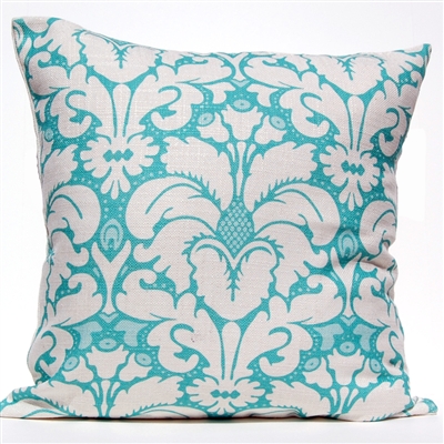 Plumes Damask Pillow - Aqua