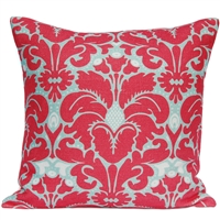 Plumes Damask Pillow - Coral
