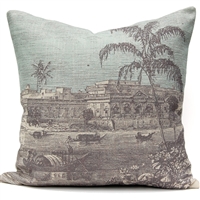 Palm on River Engraving Pillow - Gray