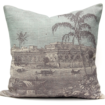 Palm on River Engraving Pillow - Gray