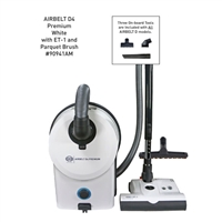 Sebo Airbelt D4 Premium with dual-control handle, ET-1, and parquet brush in white