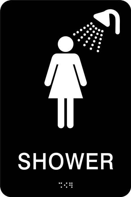 Women Restroom  Non-Accessible Shower ADA Braille Sign