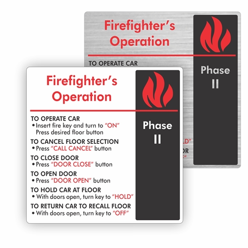 Firefighter's Operation Elevator Sign