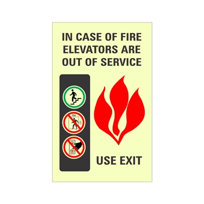 Photoluminescent Elevator In Case of Fire Sign
