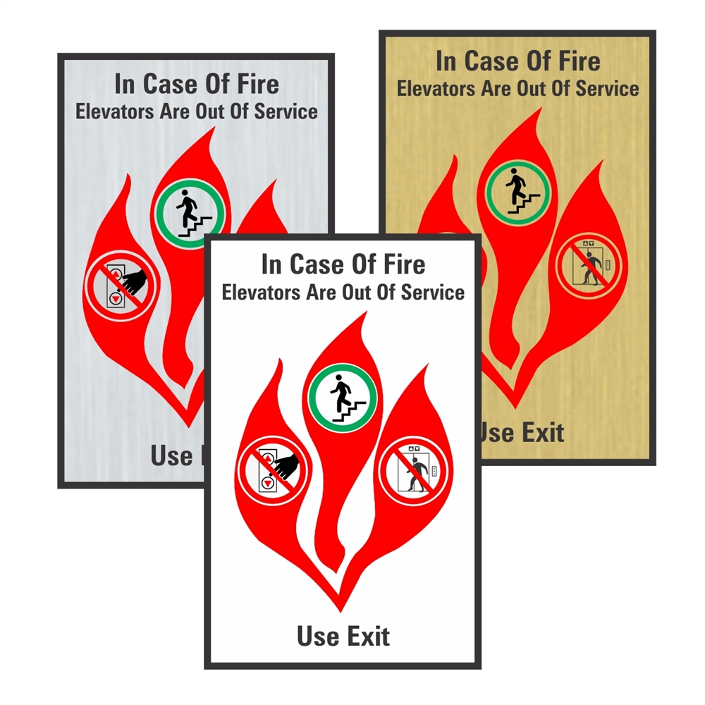 In Case of Fire Elevator Sign, Flame Image, 8-1/4" x 5-1/4"