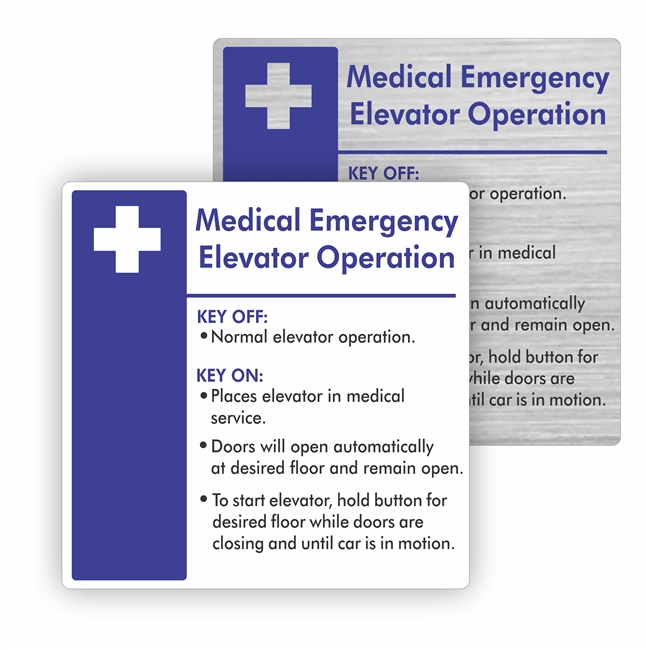 Elevator Medical Emergency Operations Sign