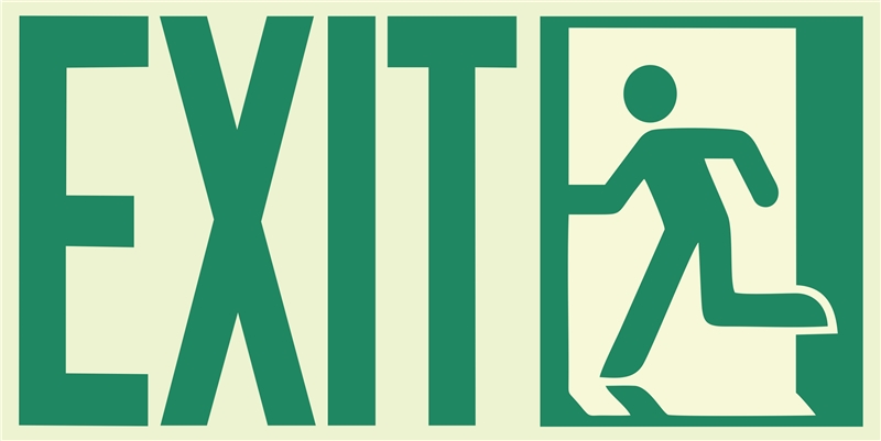 Photoluminescent running man EXIT signs