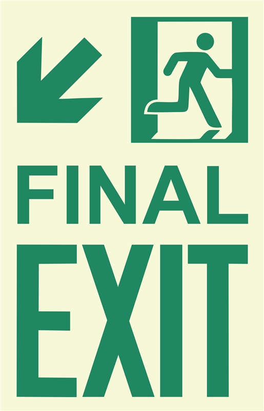 Photoluminescent Running Man Final Exit Sign, Bottom Left Arrow