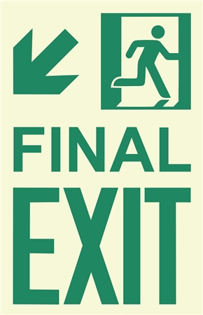 Photoluminescent Running Man Final Exit Sign, Bottom Left Arrow
