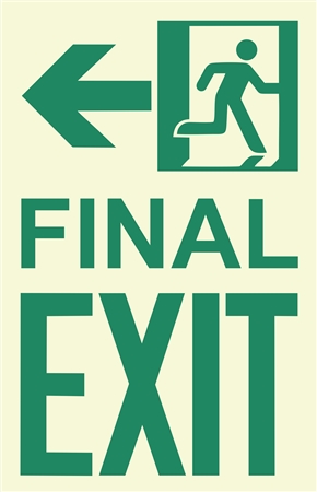 Photoluminescent Running Man Final Exit Sign, Left Arrow