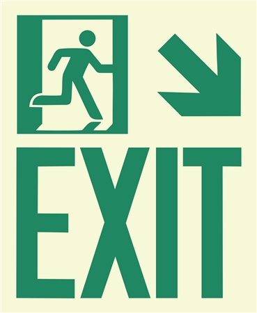 Photoluminescent Running Man Exit Sign, Bottom Right Arrow