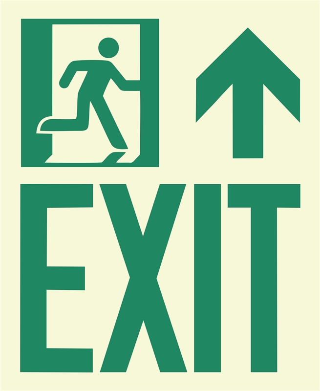 Photoluminescent Running Man Exit Sign, Up Arrow