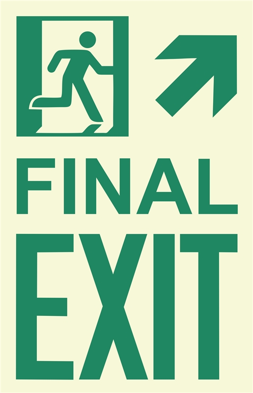 Photoluminescent Running Man Final Exit Sign, Top Right Arrow