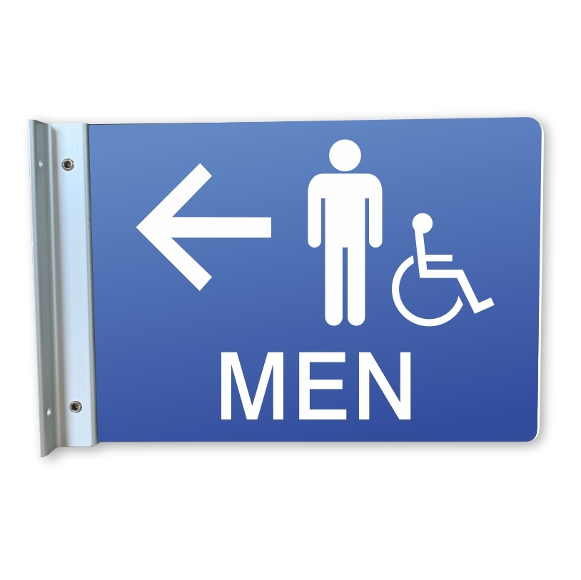 Handicap Men's Restroom Wall Projecting Sign, Left Arrow