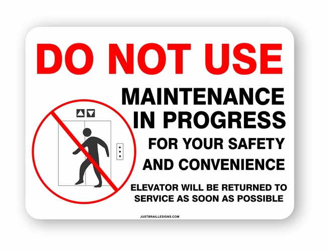 Elevator Maintenance Out of Service Sign