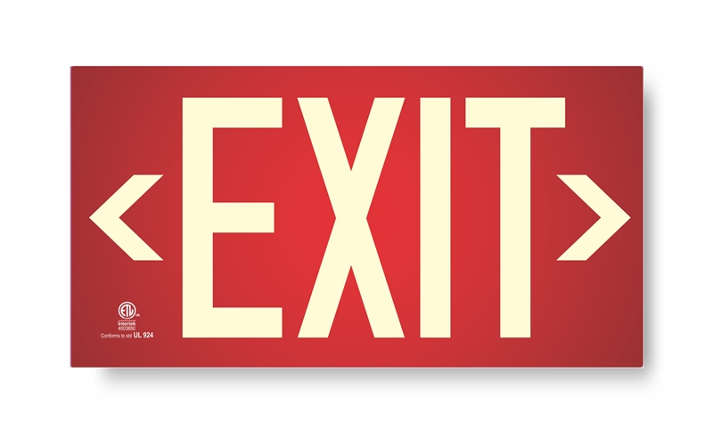 Photoluminescent Exit Sign UL 924 Listed, Red