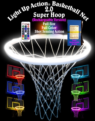 Super Hoop 2.0 Neon-Lighting for Basketball-Goals w/ Reaction to Rebounds and Shots Scored (Rechargeable Version)