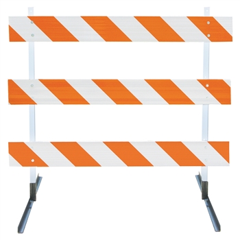 4' Type III-Power Post 63" Uprights and Angle Iron Feet with High Intensity Prismatic
Grade Striped Sheeting - One Side