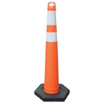 42" Orange Cone with two Silver Collars, 6" top tier, 4" next tier