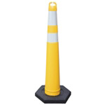 42" Yellow Cone with two Silver Collars, 6" top tier, 4" next tier