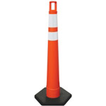 Orange cone with two stripes of white high intensity prismatic sheeting
4" wide stripe underneath  (stripes are 2" apart)