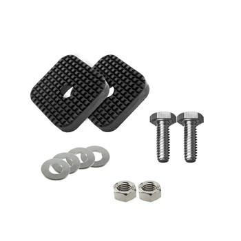 Square Rubber Pad Assembly  for foot. Contains two square rubber pads, two bolts, four washers, and two locknuts. Assembly  is for one foot.