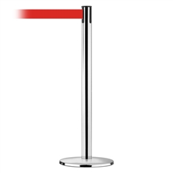 Advance Post Basics Black Base/Polished Chrome Tube/Polished Chrome Head Standard 7.5' No Custom Red Webbing Standard Belt End