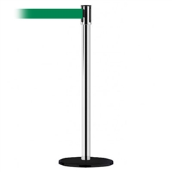 Slimline Post Basics Black Base/Polished Chrome Tube/Polished Chrome Head Standard 7.5' No Custom Green Webbing Standard Belt End