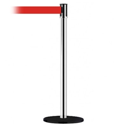 Slimline Post Basics Black Base/Polished Chrome Tube/Polished Chrome Head Standard 7.5' No Custom Red Webbing Standard Belt End