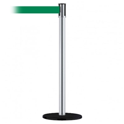 Slimline Post Basics Black Base/Satin Chrome Tube/Satin Chrome Head Standard 7.5' No Custom Green Webbing Standard Belt End