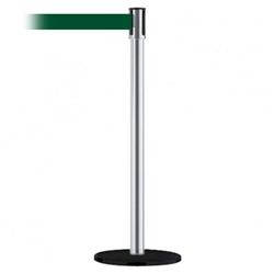 Slimline Post Basics Black Base/Satin Chrome Tube/Satin Chrome Head Standard 7.5' No Custom Dark Green Webbing Standard Belt End