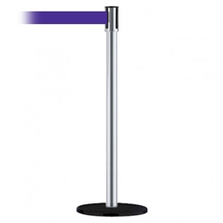 Slimline Post Basics Black Base/Satin Chrome Tube/Satin Chrome Head Standard 7.5' No Custom Purple Webbing Standard Belt End