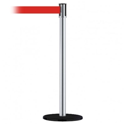 Slimline Post Basics Black Base/Satin Chrome Tube/Satin Chrome Head Standard 7.5' No Custom Red Webbing Standard Belt End