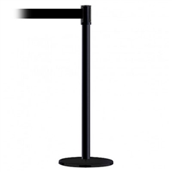 Slimline Post Basics Black Base/Satin Brass Tube/Satin Brass Head Standard 7.5' No Custom Black Webbing Standard Belt End