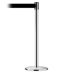 Slimline Post Universal Polished Chrome Base/Polished Chrome Tube/Polished Chrome Head Standard 7.5' No Custom Black Webbing Standard Belt End