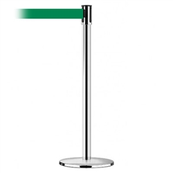 Slimline Post Universal Polished Chrome Base/Polished Chrome Tube/Polished Chrome Head Standard 7.5' No Custom Green Webbing Standard Belt End