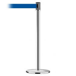 Slimline Post Universal Polished Chrome Base/Polished Chrome Tube/Black Head Standard 7.5' No Custom Blue Webbing Standard Belt End