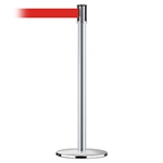 Slimline Post Universal Satin Chrome Base/Satin Chrome Tube/Satin Chrome Head Standard 7.5' No Custom Red Webbing Standard Belt End