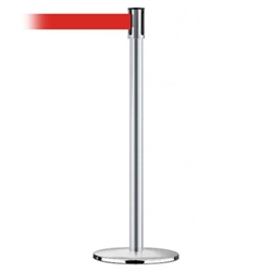 Slimline Post Universal Satin Chrome Base/Satin Chrome Tube/Satin Chrome Head Standard 7.5' No Custom Red Webbing Standard Belt End