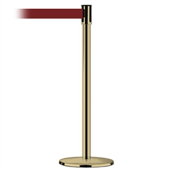 Slimline Post Universal Polished Brass Base/Polished Brass Tube/Polished Brass Head Standard 7.5' No Custom Maroon Webbing Standard Belt End