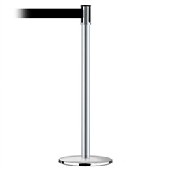 Slimline Post Universal Satin Stainless Base/Satin Stainless Tube/Satin Stainless Head Standard 7.5' No Custom Black Webbing Standard Belt End