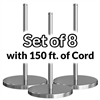 Set of 8 - Museum & Art Gallery Barriers, 16" Tall, Stainless Steel "Q-Cord"