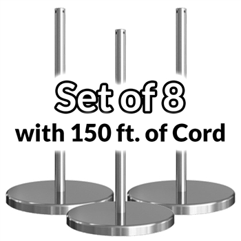 Set of 8 - Museum & Art Gallery Barriers, 16" Tall, Stainless Steel "Q-Cord"