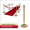 Brass Stanchion Kit: 6 + 5 velvet ropes (Ball Top with Dome Base)